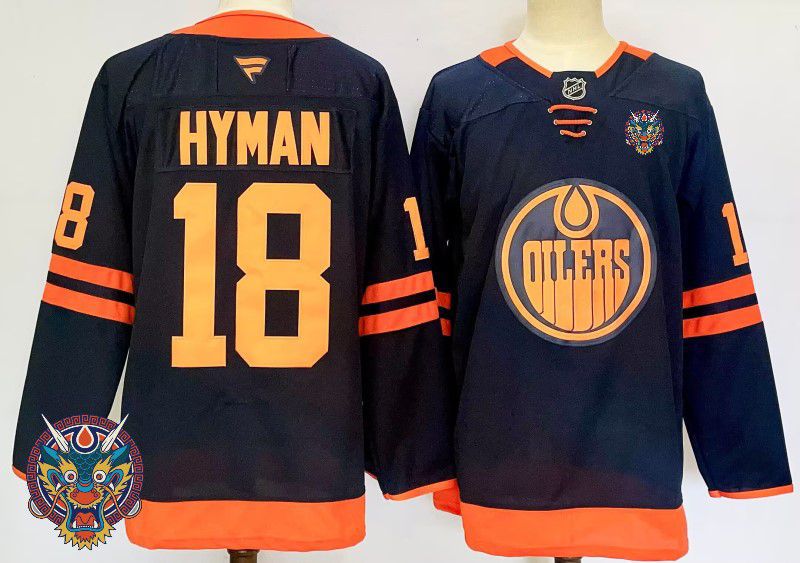 Men Edmonton Oilers #18 Hyman Black Fanatics 2025 NHL Jersey style 4